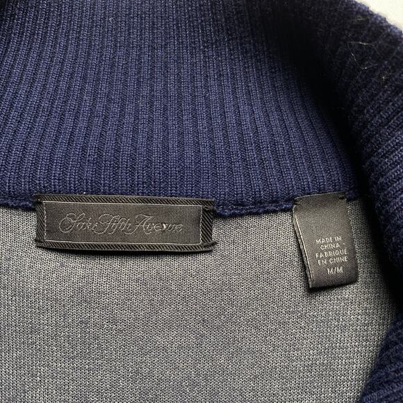 Saks Fifth Avenue Mens Navy Quarter Zip Merino Wool Blend Sweater - Picture 7 of 12